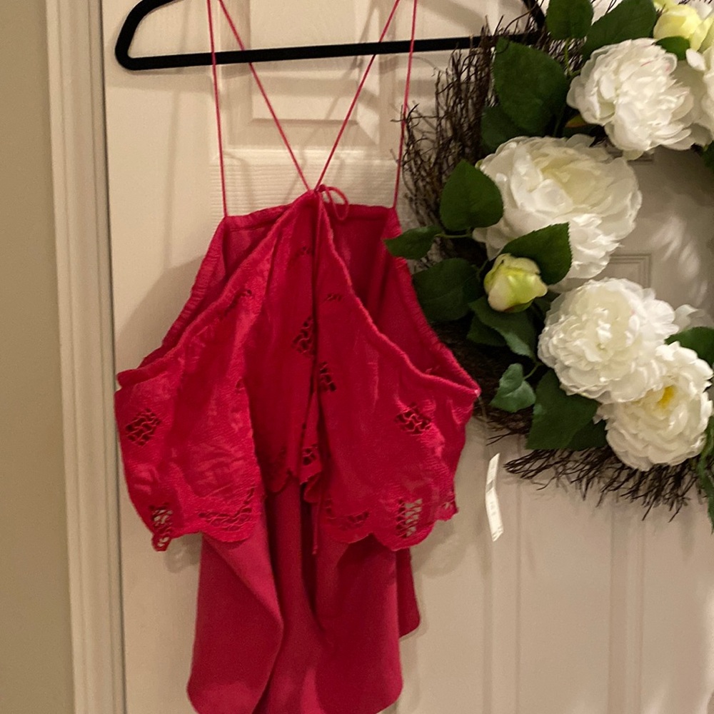 Anthropologie halter top size 3X NWT with lace fringe.